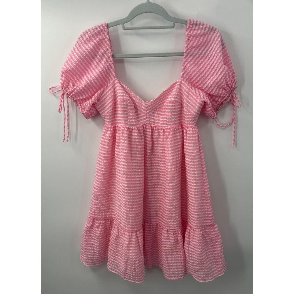 Amanda Uprichard  Pink White Striped Mini Babydoll Party Sicily Dress M